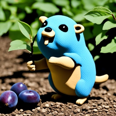 Go Blue Gopher gathering plums.