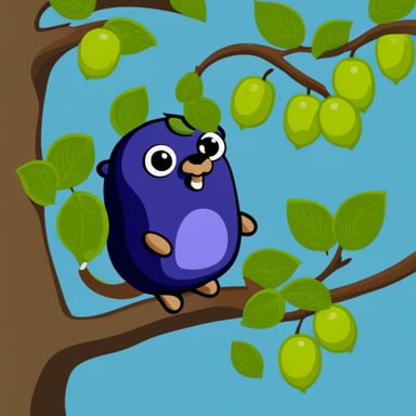 Go Blue Gopher gathering plums.