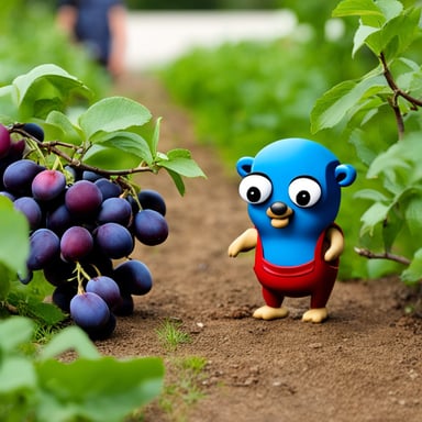 Go Blue Gopher gathering plums.