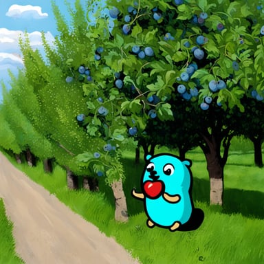 Go Blue Gopher gathering plums.