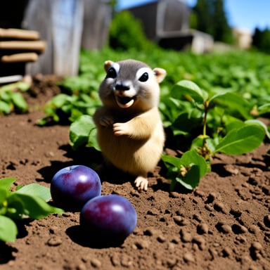 Go Blue Gopher gathering plums.