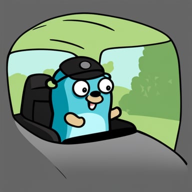 Go Blue Gopher in car, cartoon