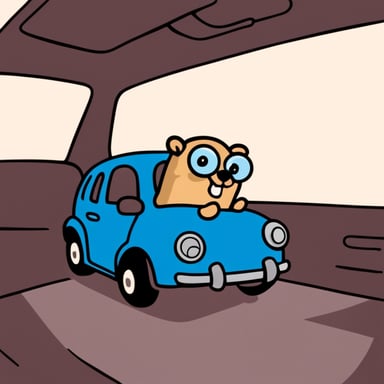 Go Blue Gopher in car, cartoon