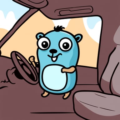 Go Blue Gopher in car, cartoon