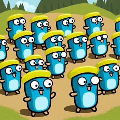 Go Blue Gopher leads an army of happy blue gophers.