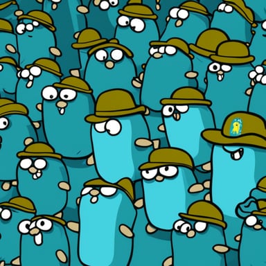 Go Blue Gopher leads an army of happy blue gophers.