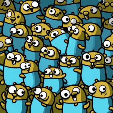 Go Blue Gopher leads an army of happy blue gophers.