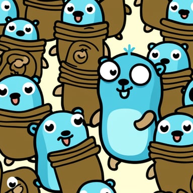 Go Blue Gopher leads an army of happy blue gophers.