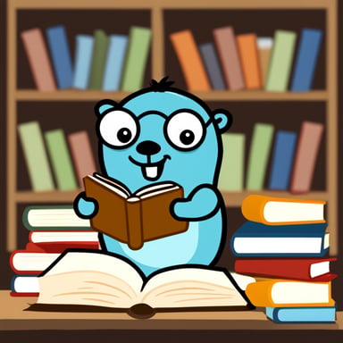 Go Blue Gopher is happily reading a book.