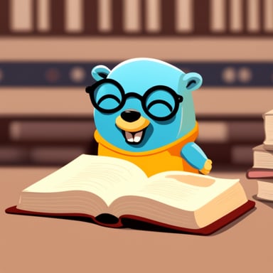 Go Blue Gopher is happily reading a book.