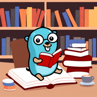 Go Blue Gopher is happily reading a book.
