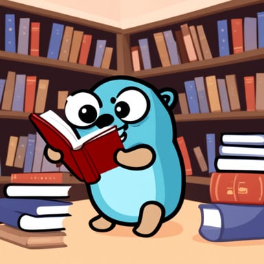 Go Blue Gopher is happily reading a book.