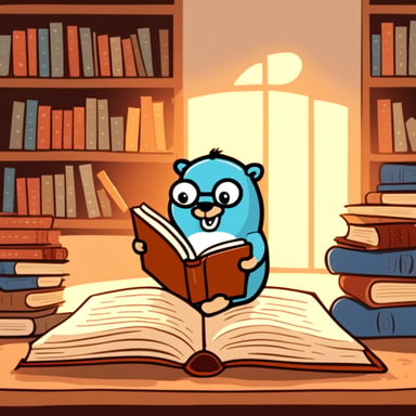 Go Blue Gopher is happily reading a huge book.