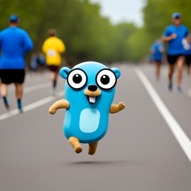 Go Blue Gopher running a marathon.