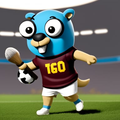 Go Blue Gopher in a soccer dress is ready to hit the field, showcasing its team spirit and athletic prowess.