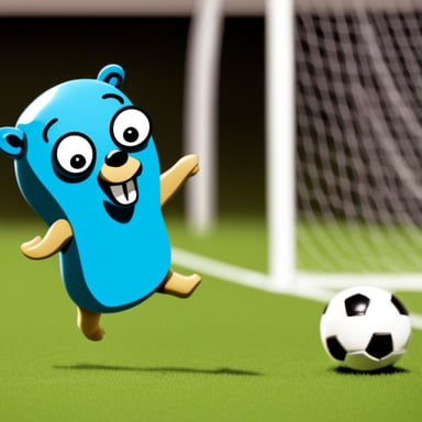 Go Blue Gopher playing soccer and scoring a goal.