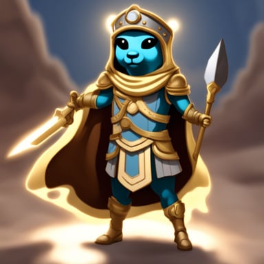 Go Blue Gopher as Athena, wearing armor.