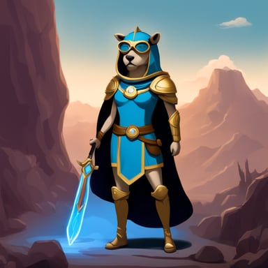 Go Blue Gopher as Athena, wearing armor.