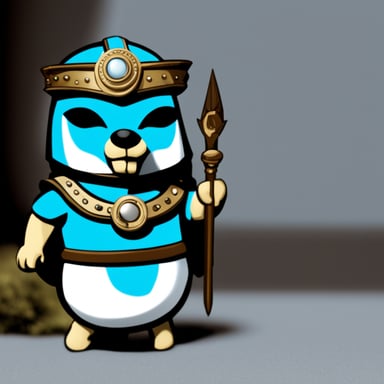 Go Blue Gopher as Athena, wearing armor.