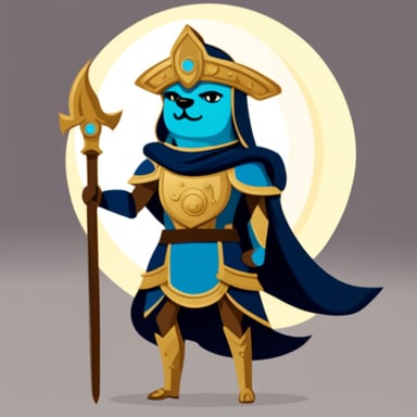Go Blue Gopher as the Goddess Athena, donning armor, wielding a spear and shield.