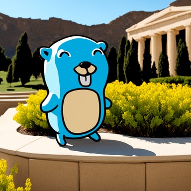 Go Blue Gopher sitting in Olympus, home of the Greek gods.
