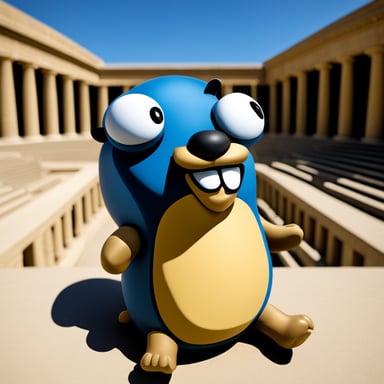 Go Blue Gopher sitting in Olympus, home of the Greek gods.