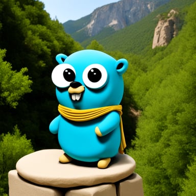 Go Blue Gopher, representing Athena the goddess and sitting in Olympos, the home of the Greek gods.