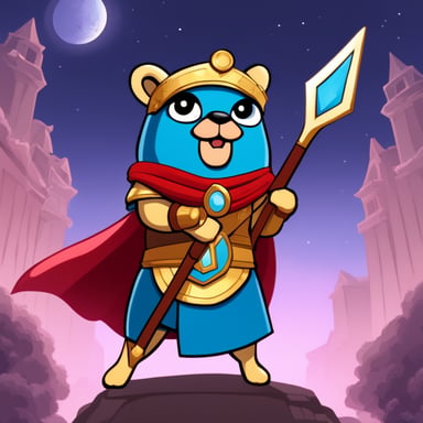 Go Blue Gopher as the Goddess Athena, donning armor, wielding a spear and shield, stars in a captivating cartoon adventure.