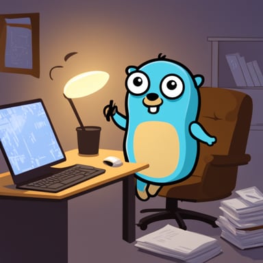 Go Blue Gopher as a programmer in a comic.