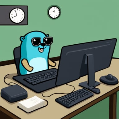 Go Blue Gopher as a programmer in a comic.