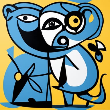 Go Blue Gopher in the style of Pablo Picasso's painting 'Guernica.'