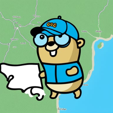Generate Go Blue Gopher holding a map.