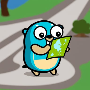Generate Go Blue Gopher holding a map.