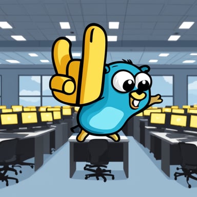 Go Blue Gopher in a high-performance computing center IPM, waving hands for saying goodbye.