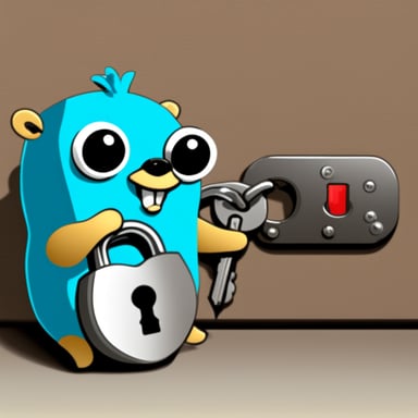 Go Blue Gopher unlocking a padlock with a key and a smile.