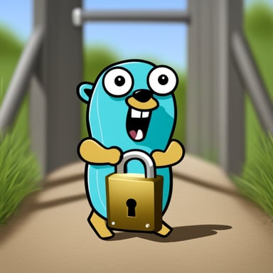 Go Blue Gopher unlocking a padlock with a key and a smile.