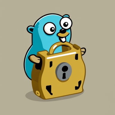 Go Blue Gopher unlocking a padlock with a key and a smile.