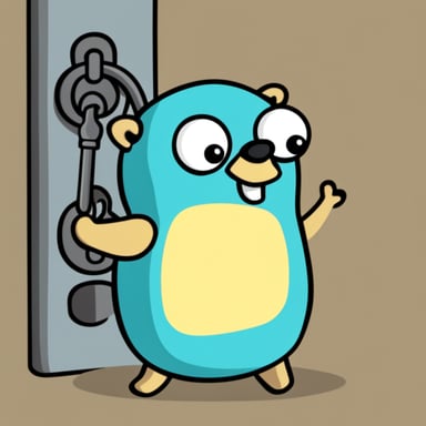 Go Blue Gopher unlocking a padlock with a key and a smile.