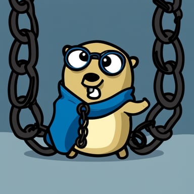 Go Blue Gopher breaking chains with a determined look.
