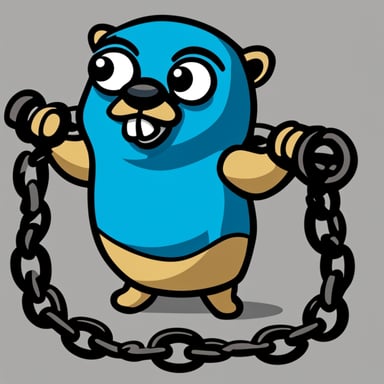 Muscular Go Blue Gopher breaking chains with a determined look.