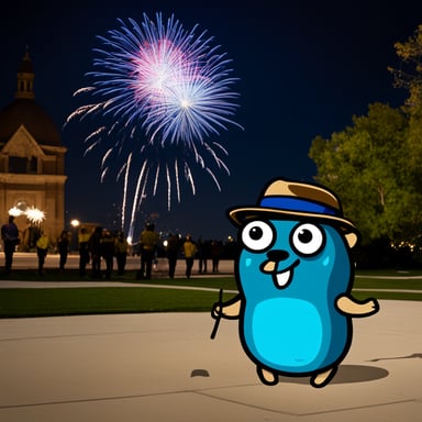 Go Blue Gopher setting off fireworks in celebration.