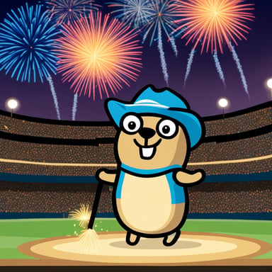 Go Blue Gopher setting off fireworks in celebration.