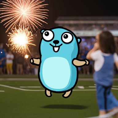 Go Blue Gopher setting off fireworks in celebration.