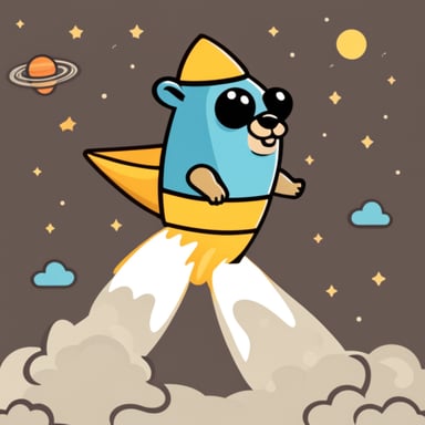 Go Blue Gopher riding a rocket, launching into space.