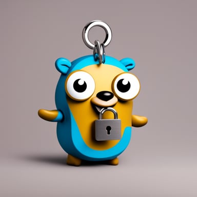 Go Blue Gopher holds an unlocked padlock with a key, smiling.