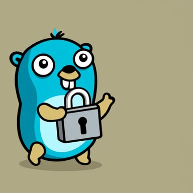 Go Blue Gopher holds an unlocked padlock with a key, smiling.