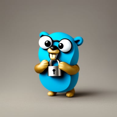 Go Blue Gopher holds an unlocked padlock with a key, smiling.
