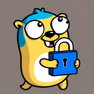 Go Blue Gopher holds an opened padlock with a key and a smile.
