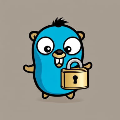 Go Blue Gopher holds an opened padlock with a key and a smile.