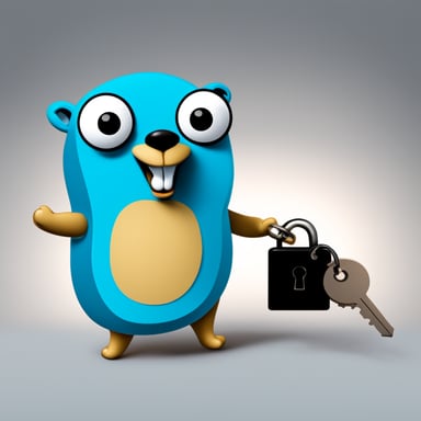 Go Blue Gopher holds an opened padlock with a key and a smile.
